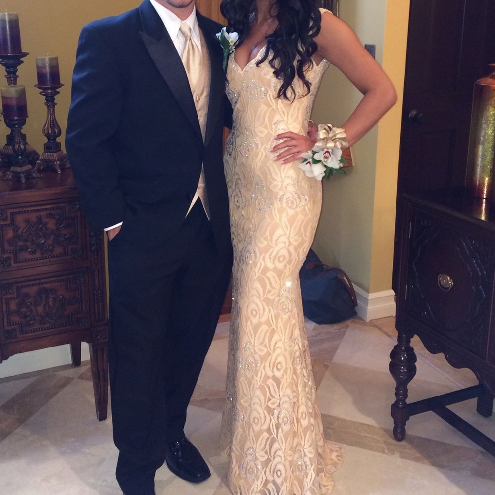 Jovani Nude Lace Gown - Size 4
